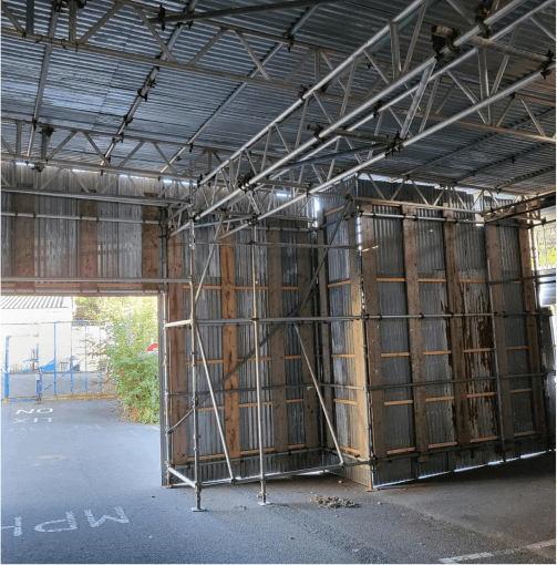 Image of process for job done at sure temporary fibre factory by Apex roofing and scaffolding